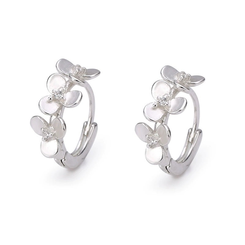 S999 sterling silver temperament flower earrings women's light luxury and high-end sense