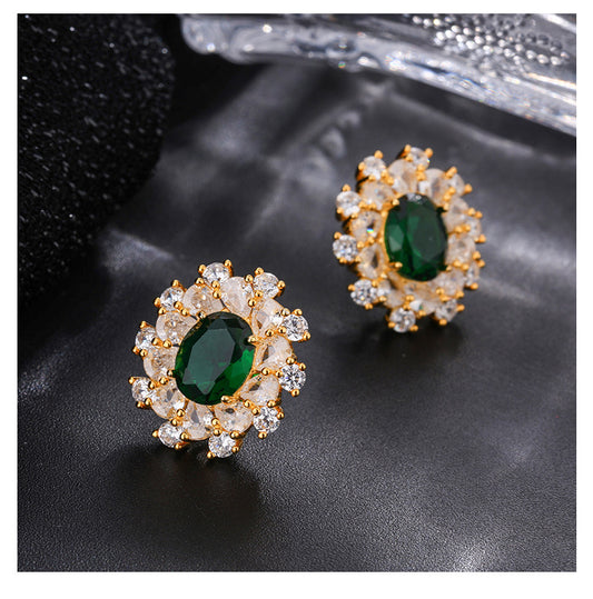 925 French Color Treasure Opal Light Luxury Stud Earrings