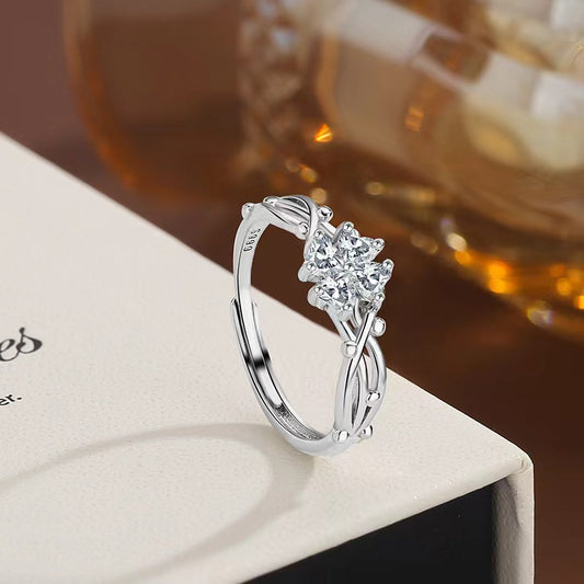 S999 sterling silver ring women's light luxury high-end sense niche fashion four-leaf clover ring